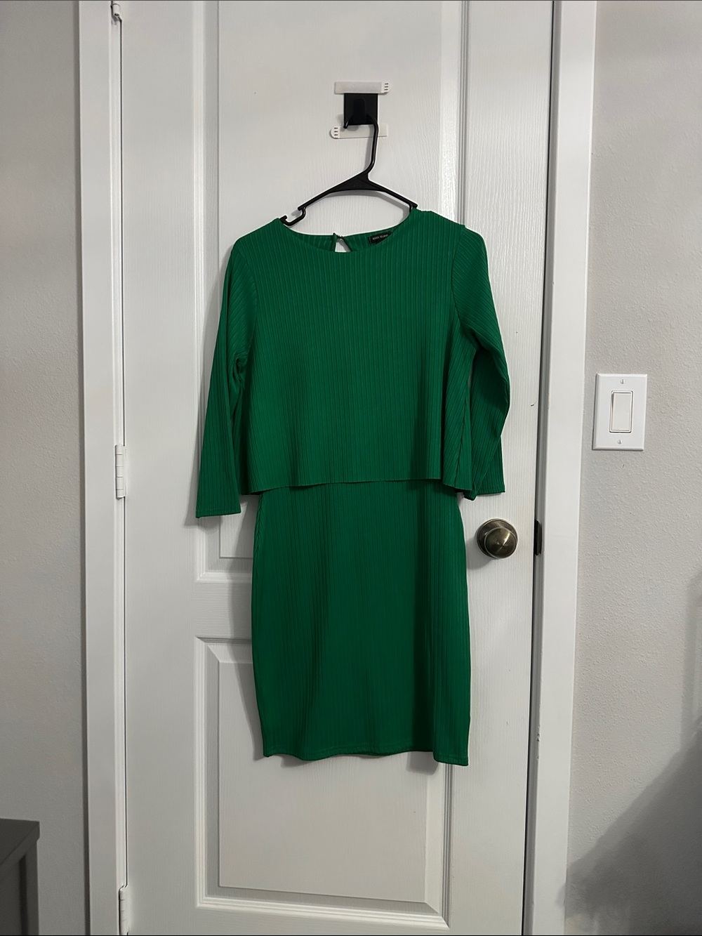 River Island Green Ribbed Layered Long-Sleeve Dress
